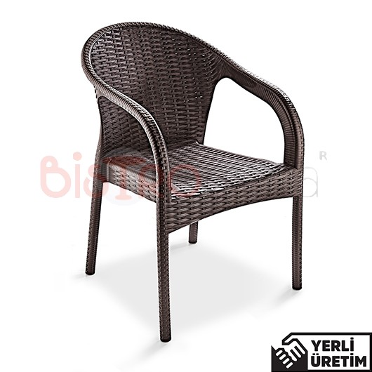 Ferien Dış Mekan Kahverengi Plastik Kollu Rattan Sandalye FKOLPLSRAT001KHV