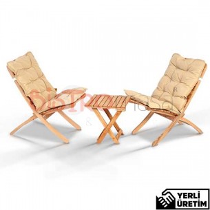 GardenFlex Katlanabilir Ahşap Minderli Cafe Masa Takımı 2 Kişilik GKACMT803 GardenFlex Katlanabilir Ahşap Minderli Cafe Masa Takımı 2 Kişilik GKACMT803