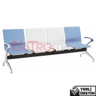 Poyraz Krom Ayak Kollu Kontra Mavi Beyaz Bekleme Koltuğu Dörtlü PKRMBKLK6004MBYZ