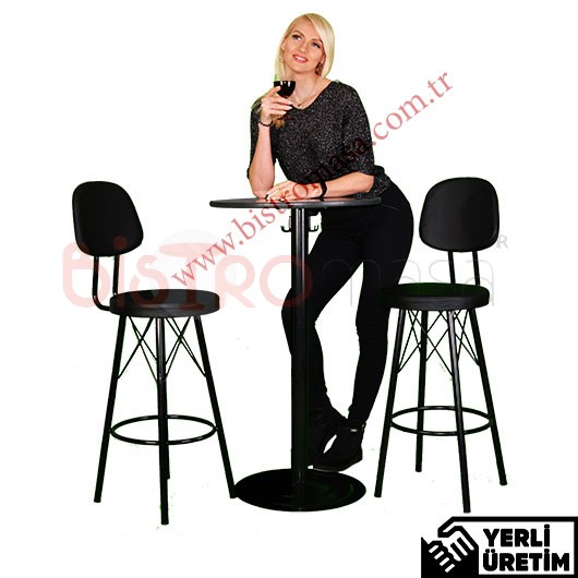 Magic Askılıklı Siyah Bistro Masa Sandalye Seti 3 Parça MABMS3001SYH