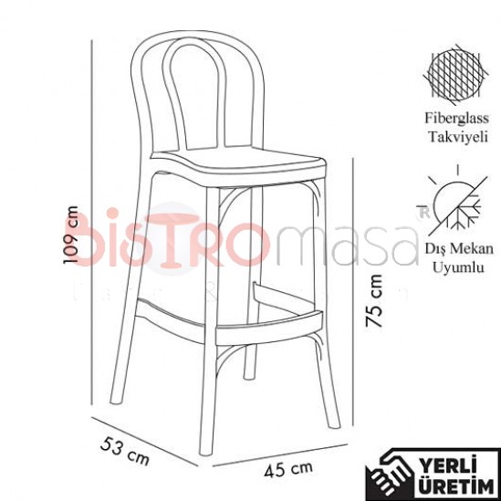 Tokyo Kahverengi Kolsuz Plastik Bar Sandalyesi TKPBAS008KAHV